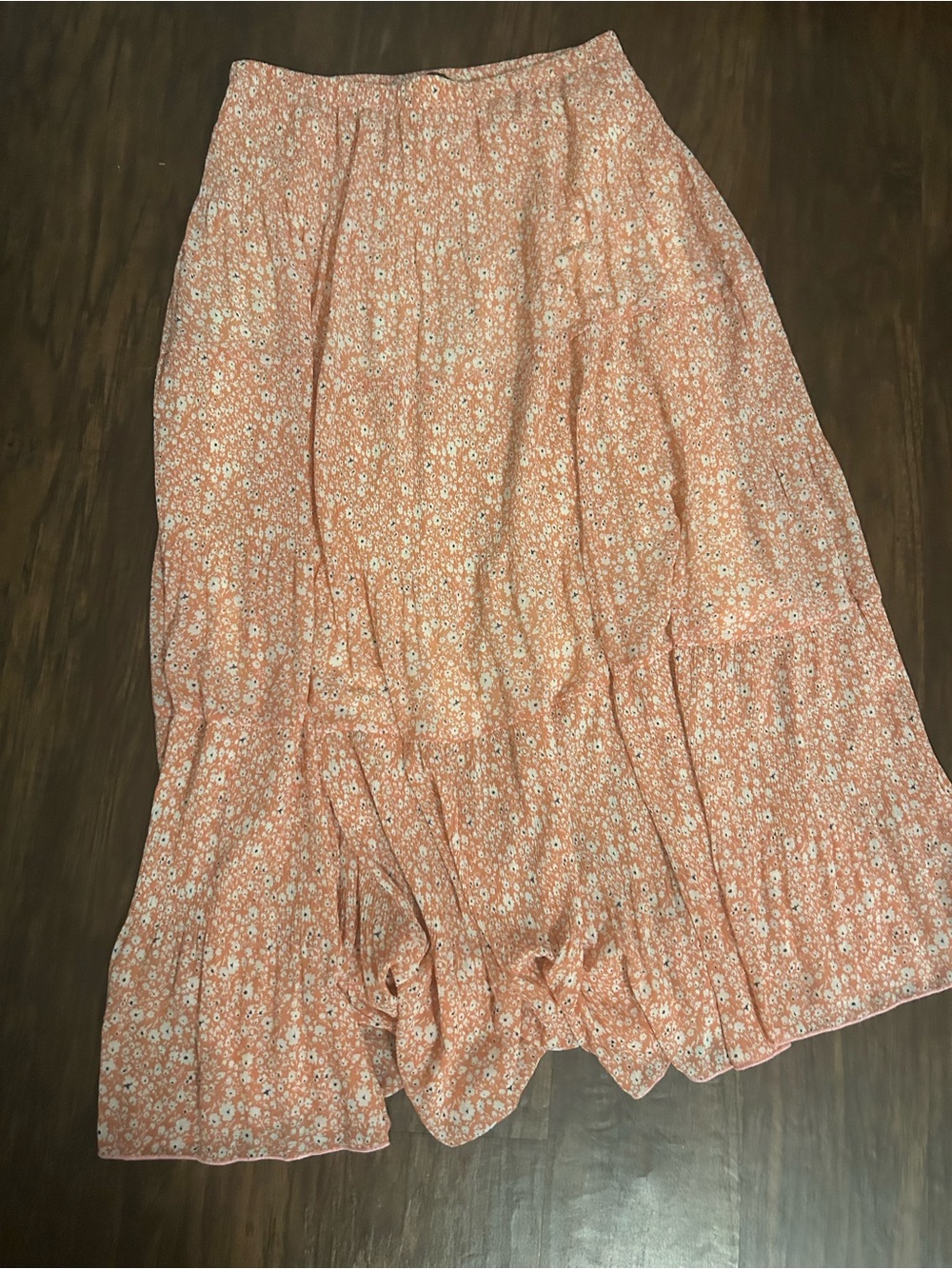 Women's Floral Tiered Maxi Skirt - Peach Pink